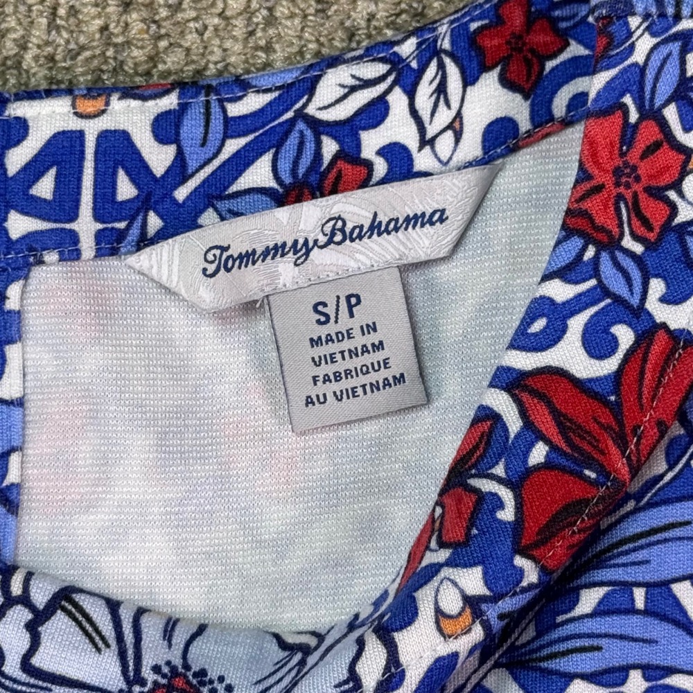 Tommy Bahama Blue Floral Sleeveless Midi Dress S/P Petite Zip Back - Picture 3 of 10